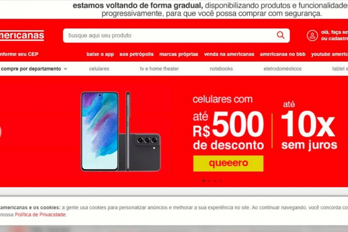  Americanas diz que site volta a funcionar 'gradualmente' após ficar fora do ar