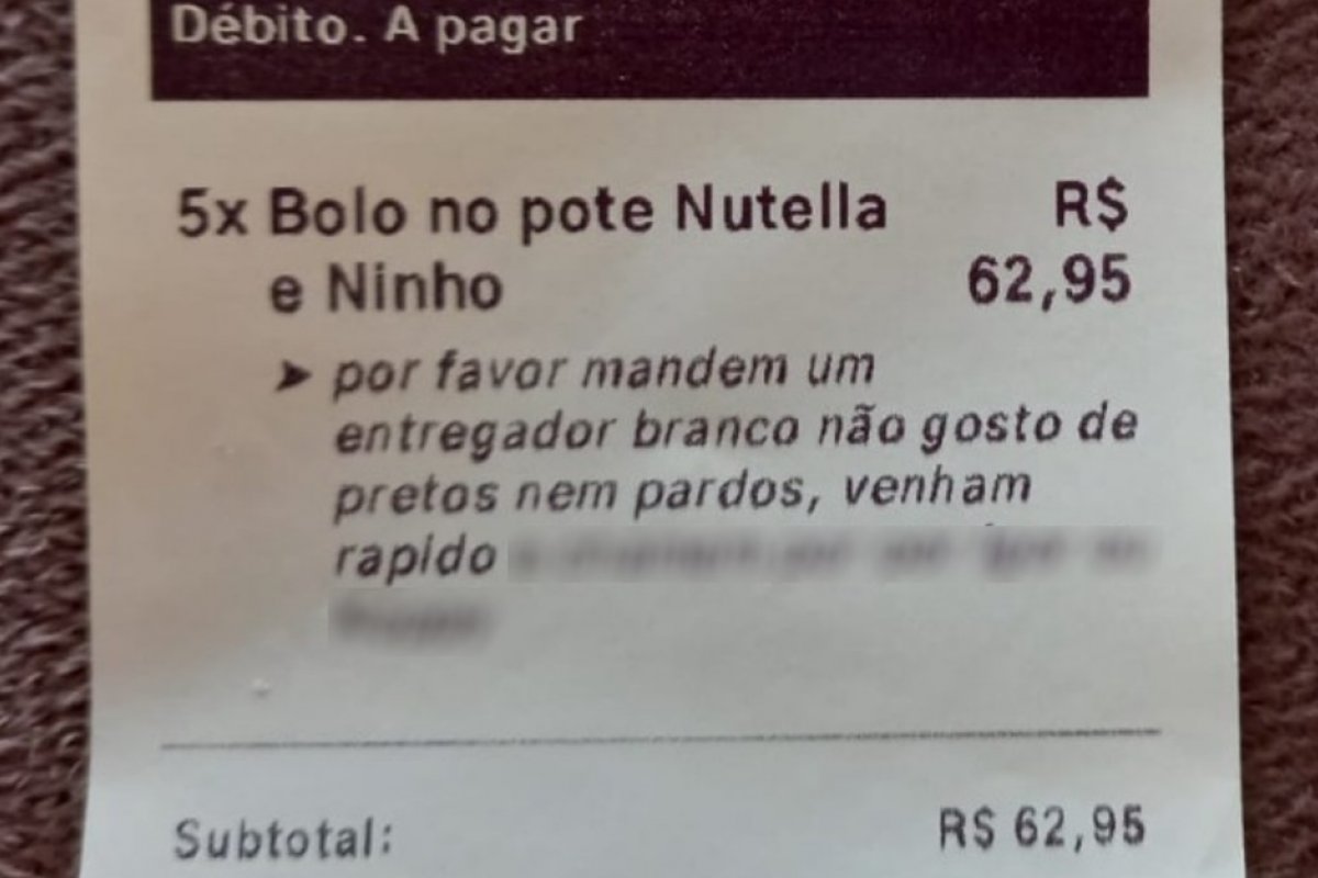 “Mandem entregador branco, não gosto de pretos”, pede cliente em aplicativo de delivery