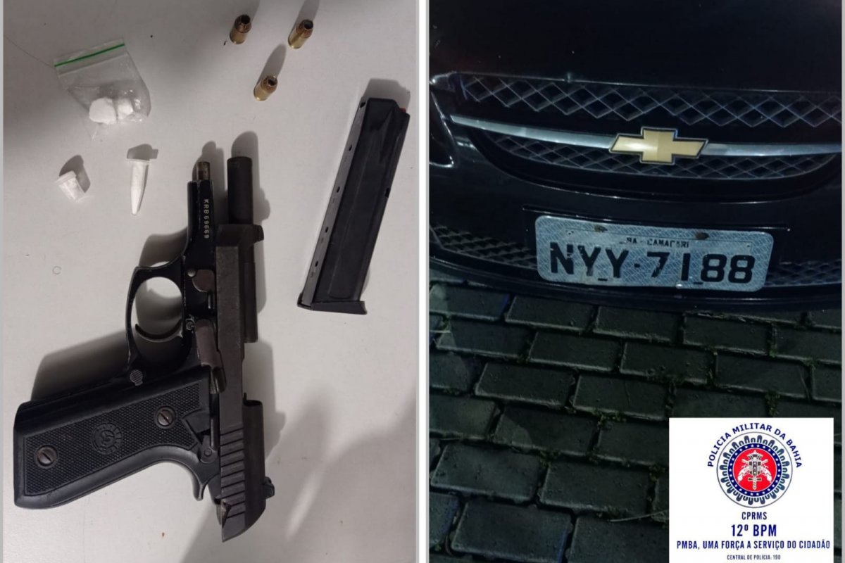 PM apreende pistola, drogas e munições em Camaçari (BA)