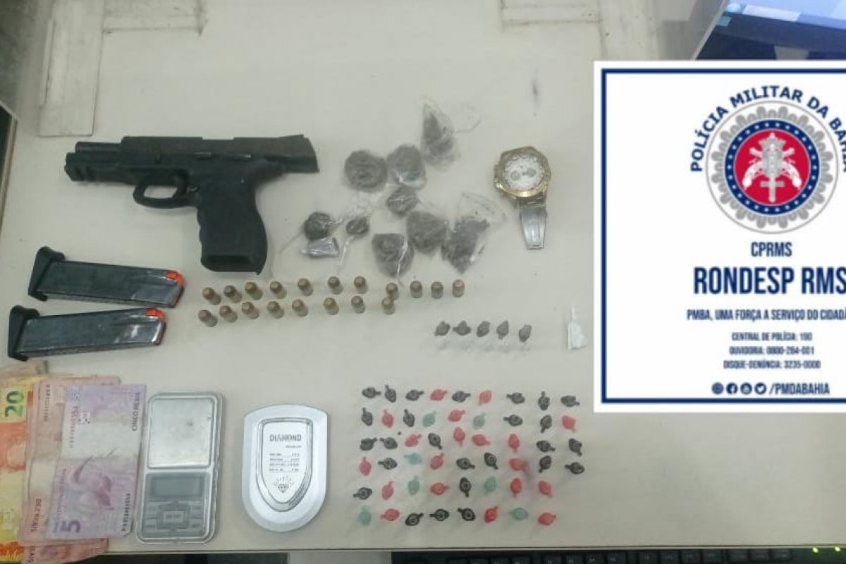 PM apreende drogas e arma em Lauro de Freitas 
