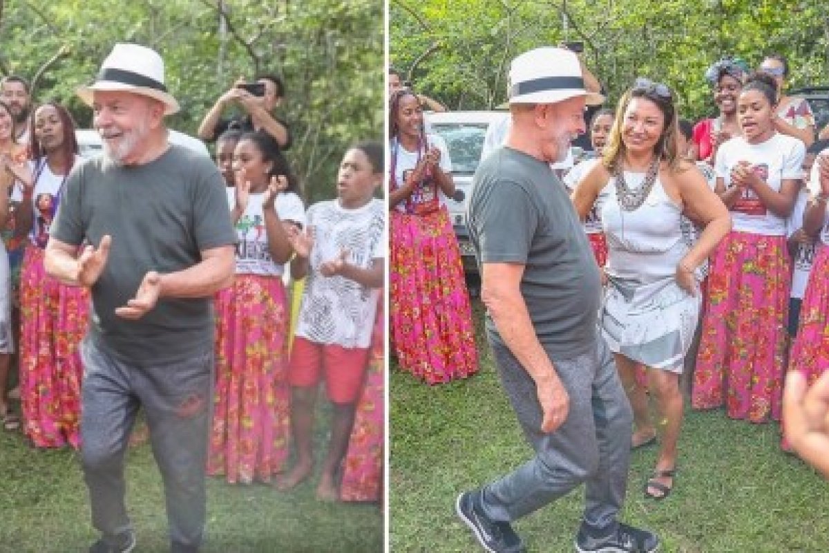 Lula cai na dança com a namorada em visita a Quilombo em Paraty