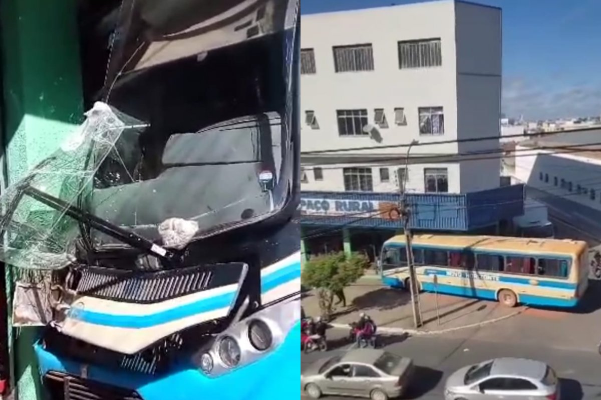 Vídeo: Ônibus de empresa invade loja em Vitória da Conquista