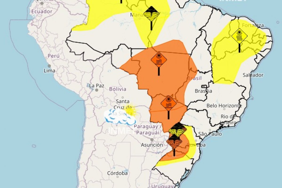Inmet emite alerta de calor no Centro-Oeste e tempestades no Sul do Brasil