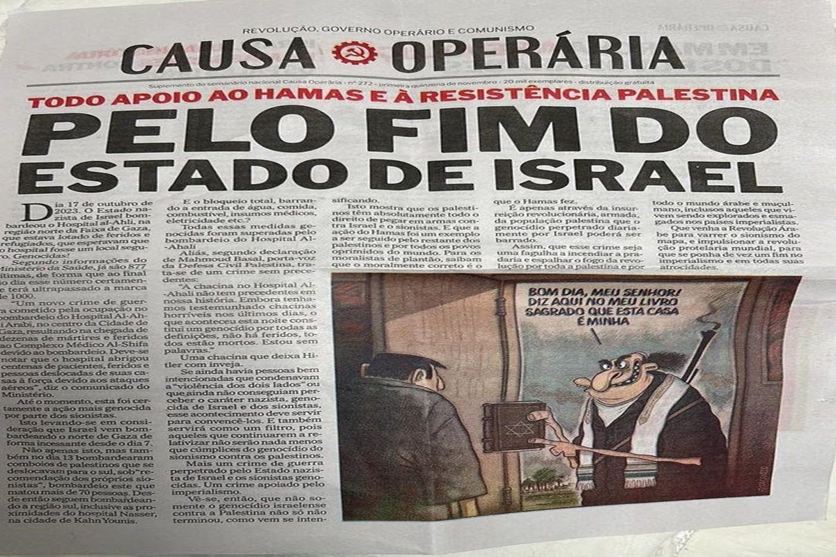 Instituto Brasil-Israel condena jornal com caricaturas antissemitas