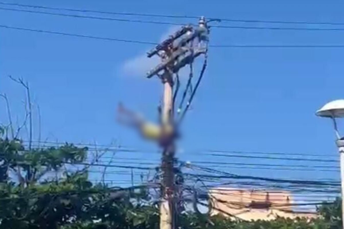 Vídeo: Homem cai de poste na Avenida Pinto de Aguiar 