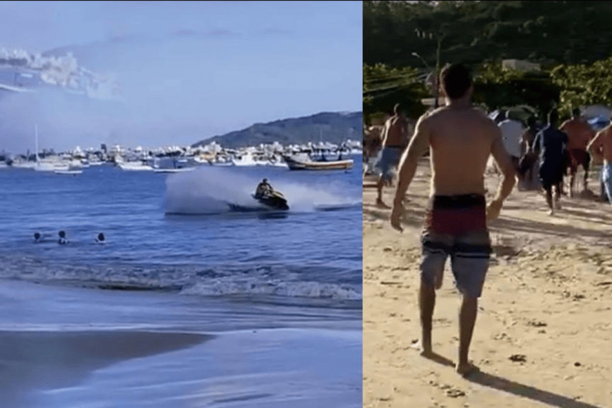 Vídeo: Piloto de jet ski é agredido por banhistas após fazer manobras perigosas em Santa Cantarira 