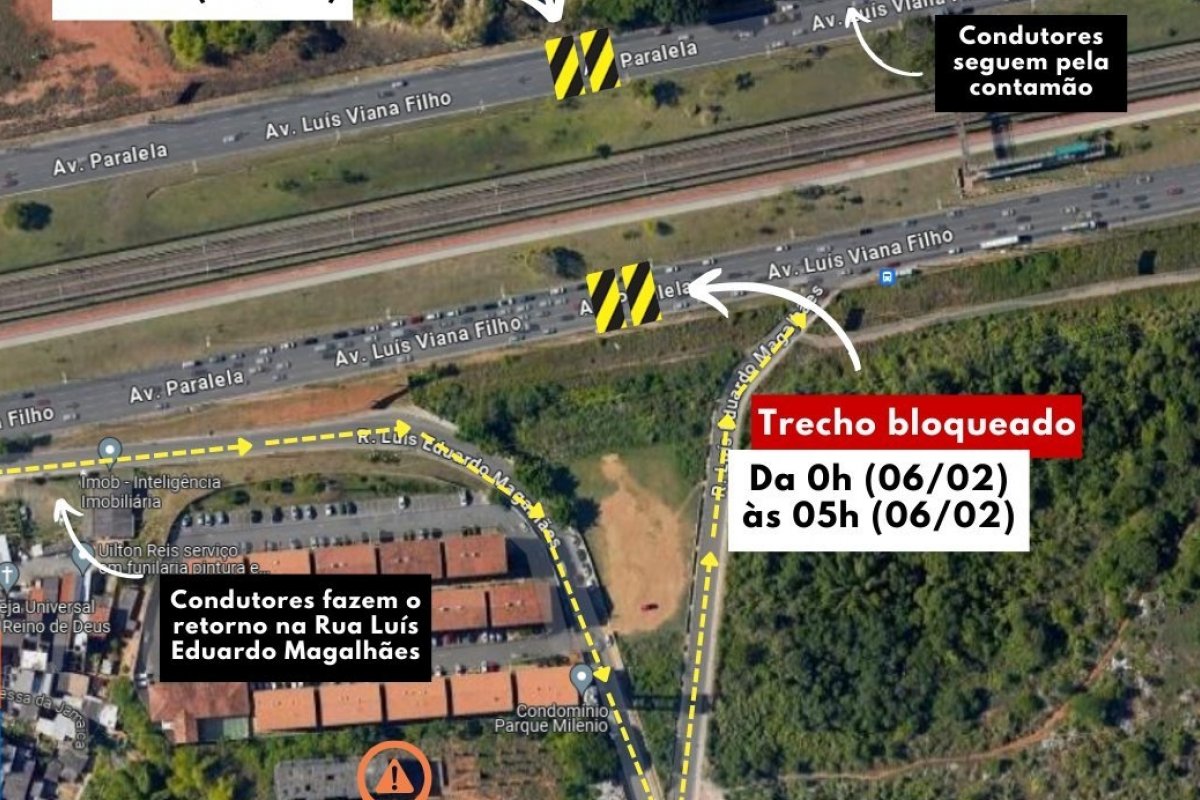 Trânsito na Avenida Paralela será bloqueado temporariamente por duas noites em Salvador 