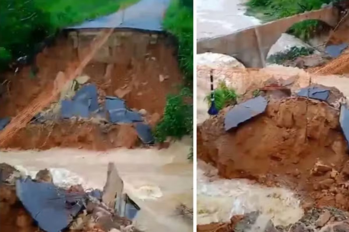 Forte chuva provoca cratera no recôncavo da Bahia e trecho de rodovia é interditada 