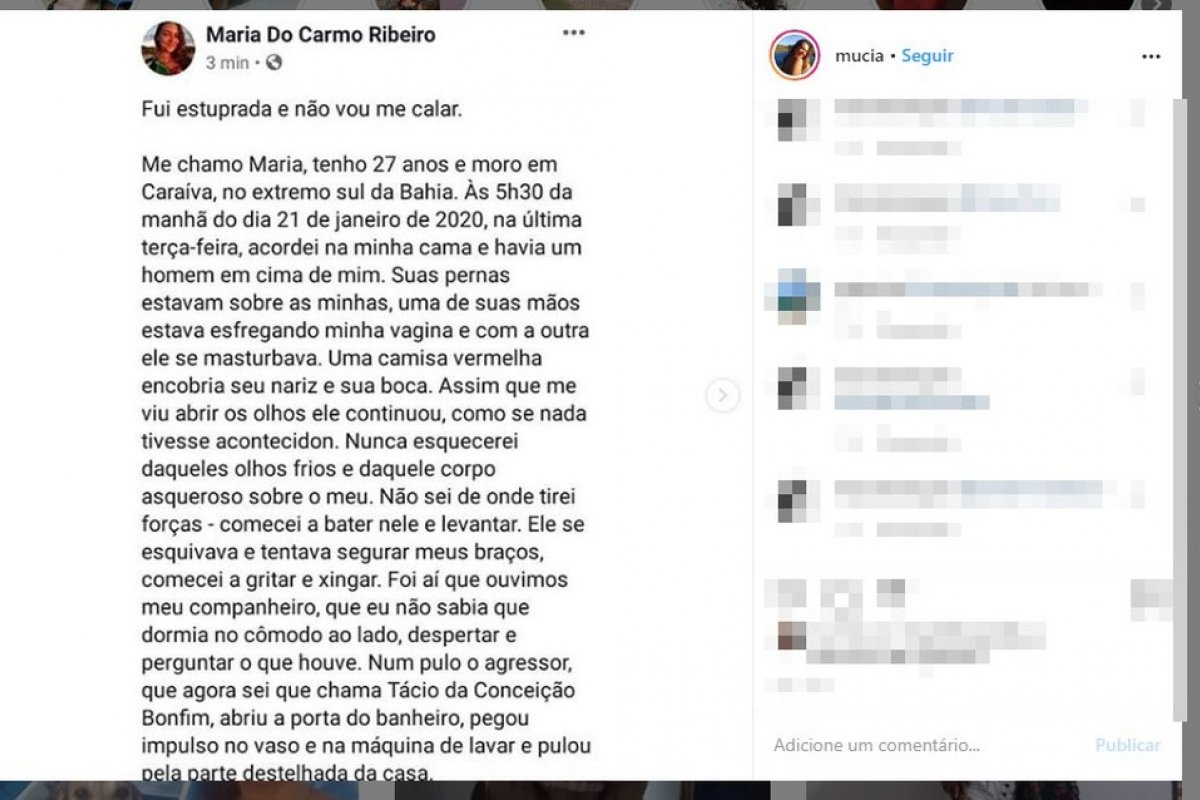 Mulher usa redes sociais para denunciar estupro