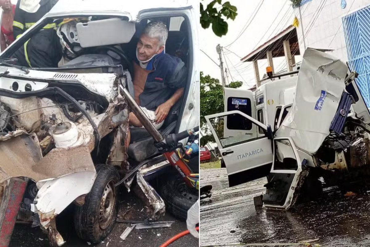 Vereador fica preso às ferragens após bater ambulância em poste na Bahia 