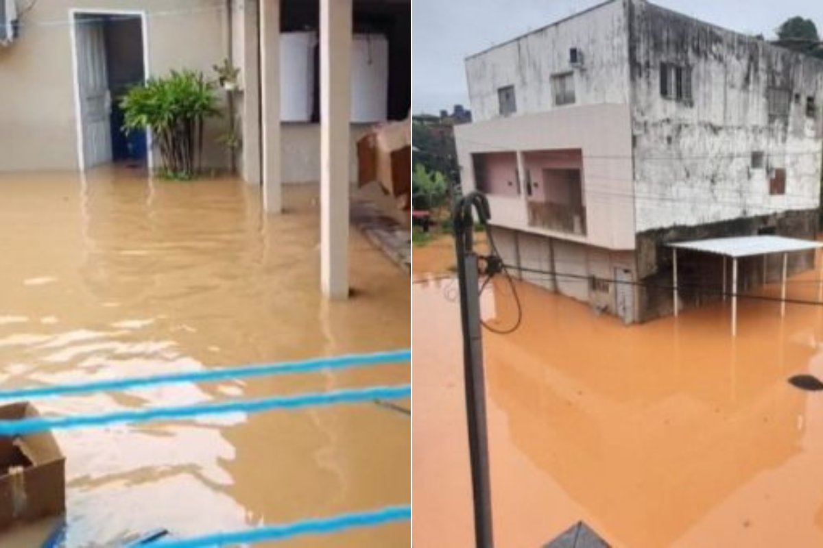 Rio transborda e cidade no baixo sul da Bahia fica parcialmente debaixo d'água