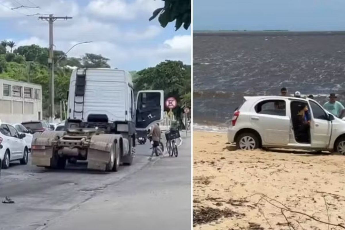 Carro bate em carreta e invade praia turística no sul da Bahia 