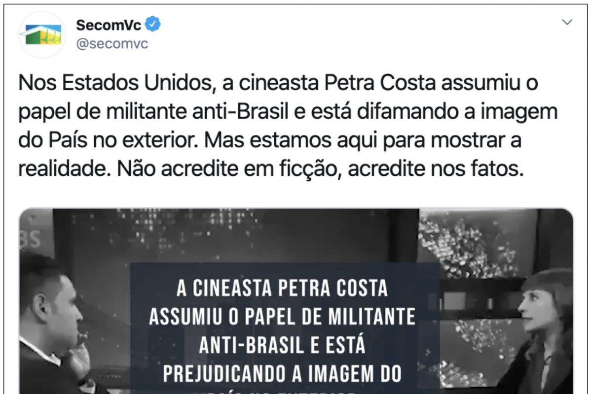 Governo desmente cineasta em conta oficial; assista 