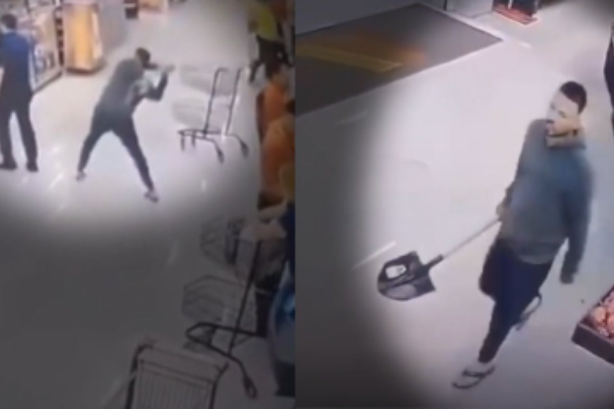 Vídeo: homem agride com pá gerente de supermercado em Mato Grosso 