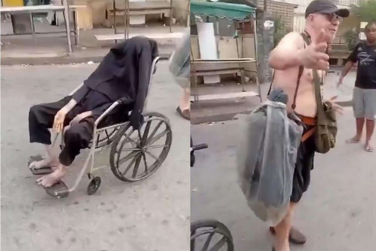 Vídeo: Homem é flagrado empurrando corpo de mãe morta em cadeira de rodas no Rio 