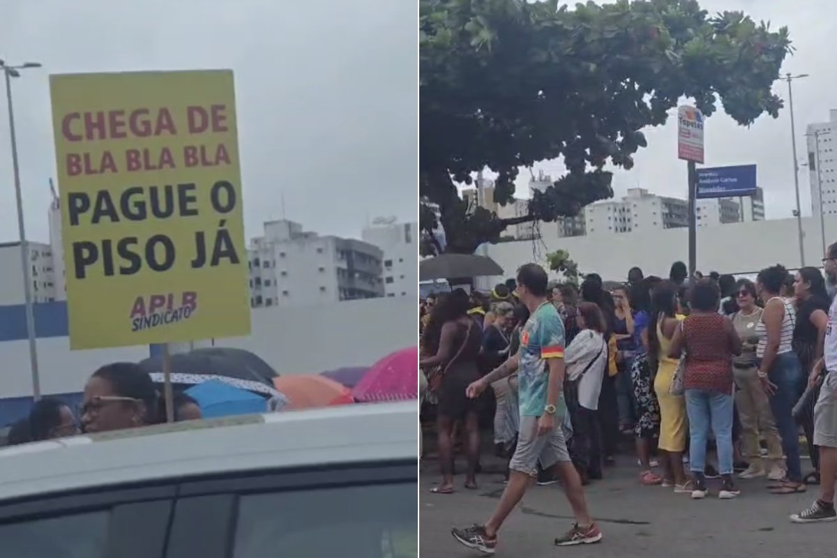 Vídeo: Profissionais da educação voltam a protestar em Salvador por pagamento do piso salarial 