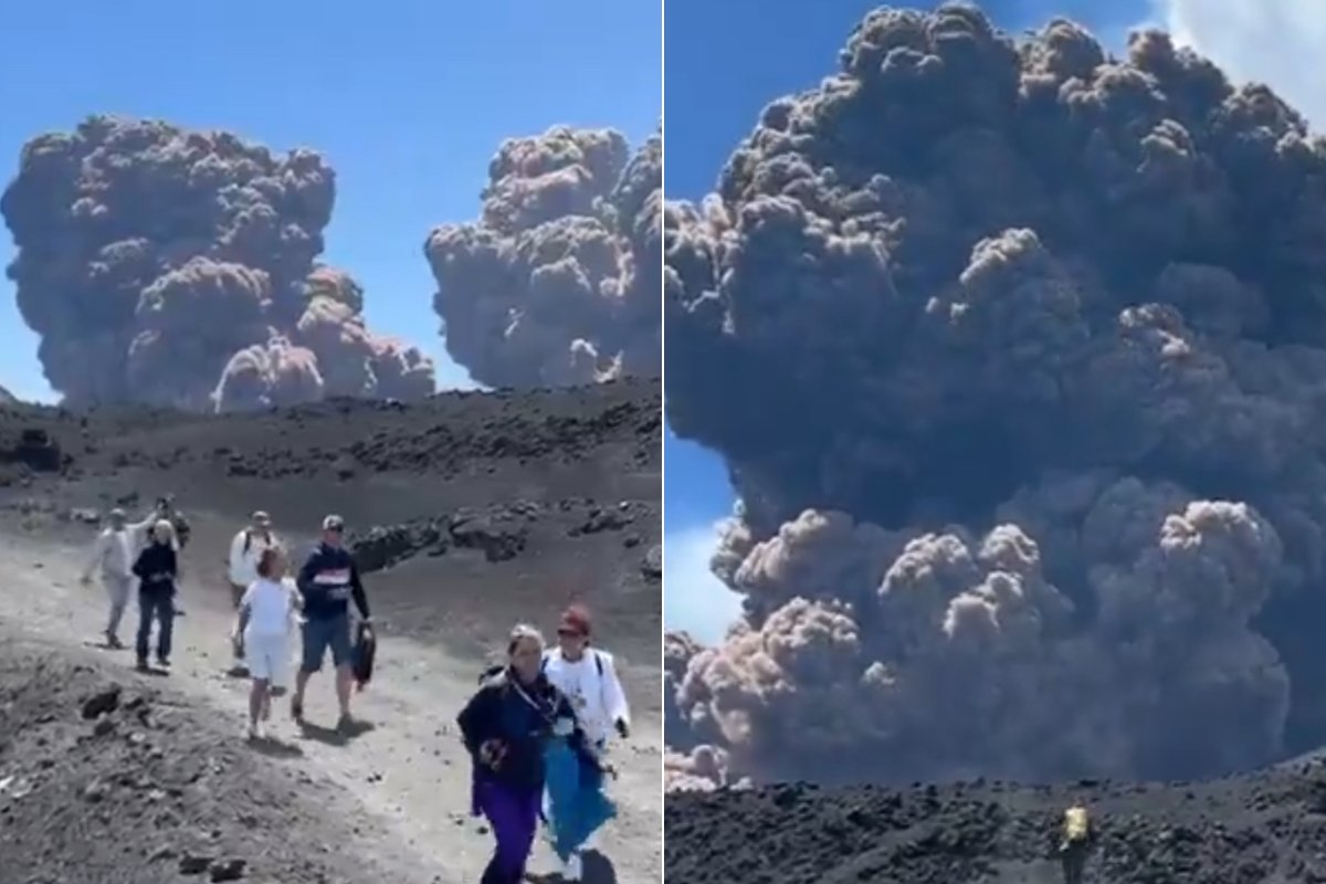 Vídeo: vulcão Etna, na Itália, entra em erupção e turistas correm para deixar área 