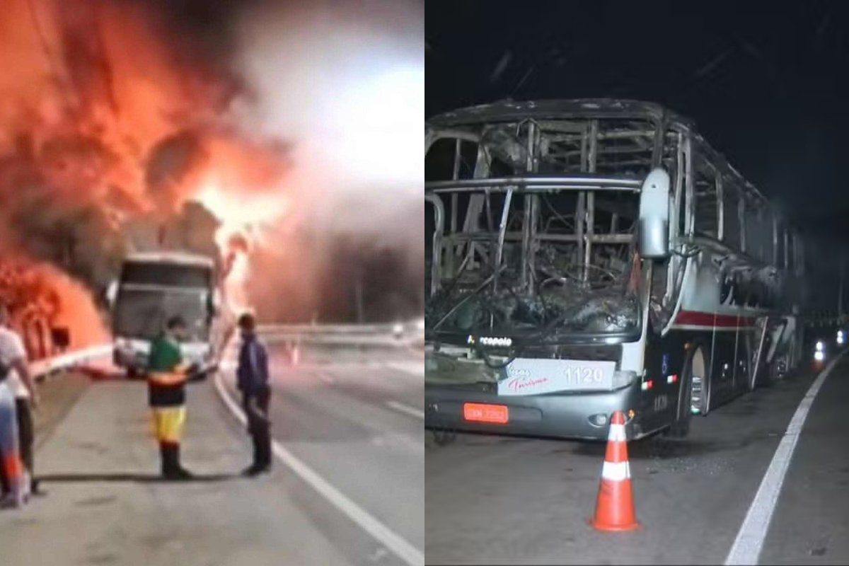 Ônibus com torcedores do Cruzeiro que retornavam de partida pega fogo em MG