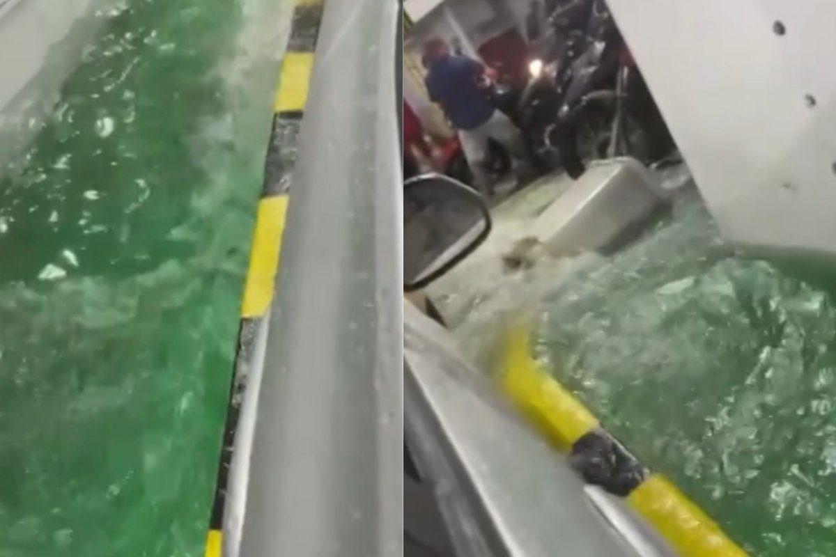 Vídeo: ferry-boat é invadido pela água do mar e assusta passageiros 
