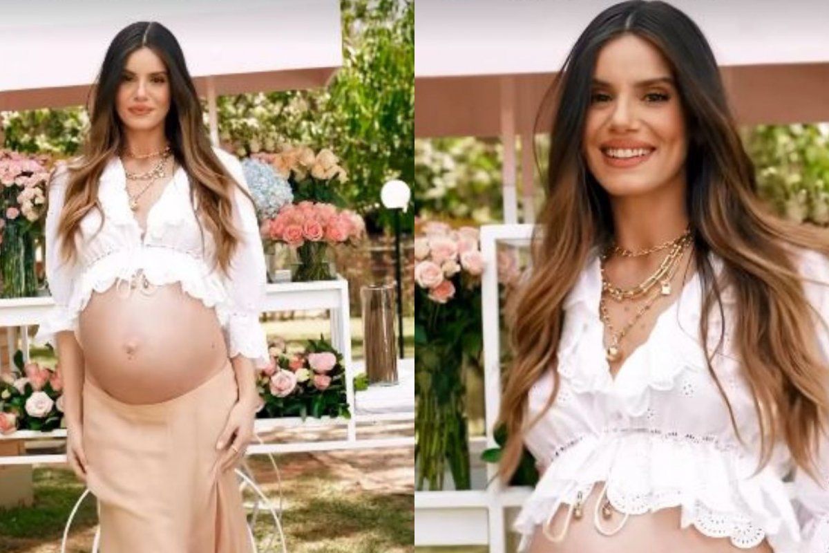 Ao lado de Klebber Toledo, Camila Queiroz compartilha registros da comemoração do chá de bebê de sua filha! 