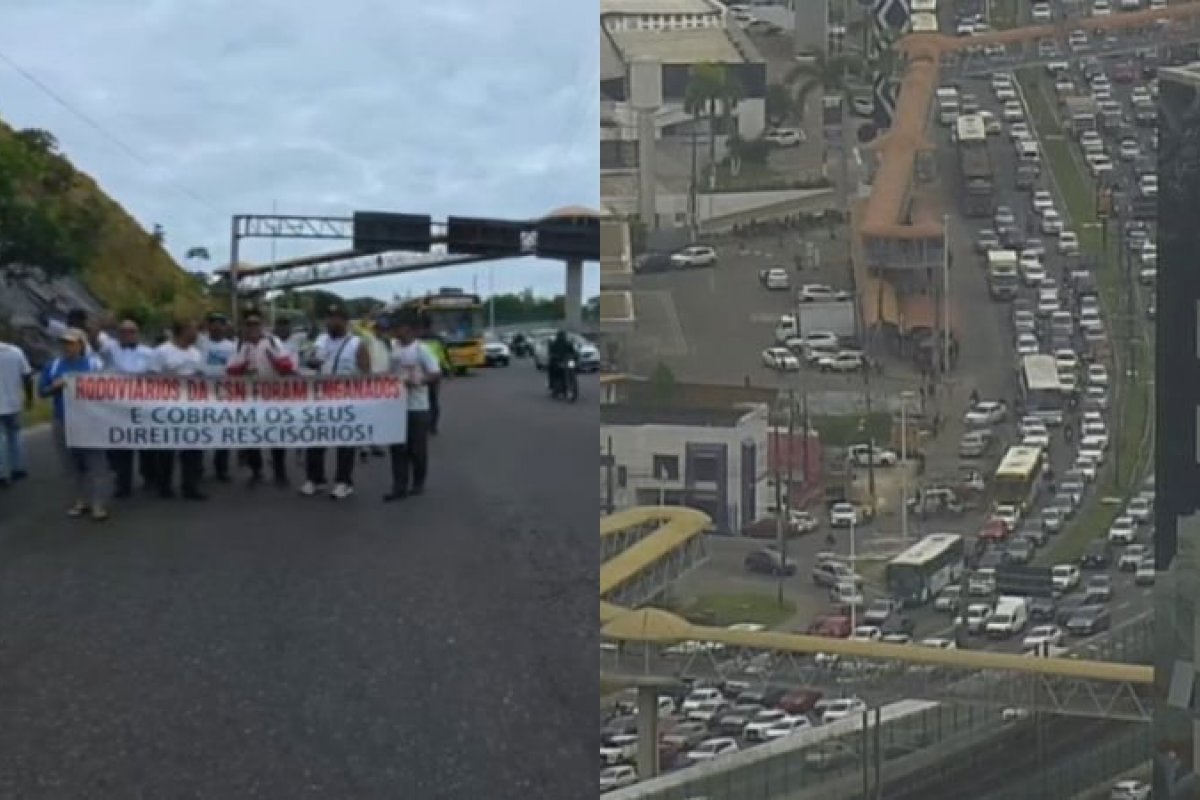 Ex-rodoviários protestam na Avenida Paralela e provocam engarrafamento nesta terça-feira (4) 
