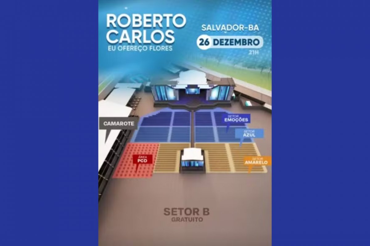 Mapa do show de Roberto Carlos em Salvador gera polêmica entre internautas