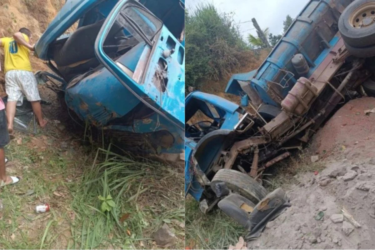 Caminhão tomba no interior da Bahia e motorista fica ferido