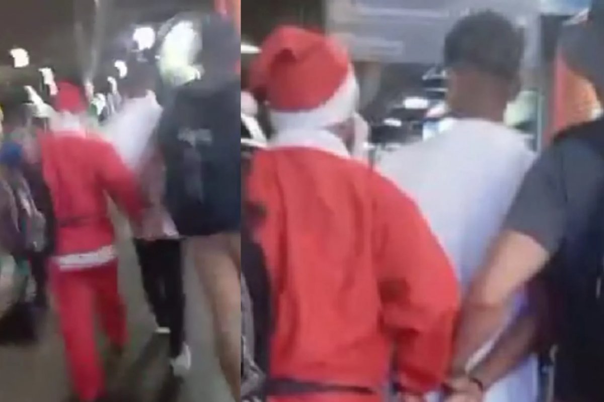 Vídeo: foragido da Justiça é preso em operação com agente disfarçado de Papai Noel 