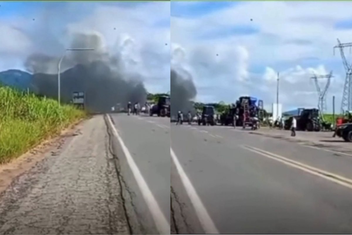 Vídeo: Trecho da BR-101 é interditado por produtores rurais no extremo sul da Bahia como forma de protesto a ação de retomada de terra indígena 