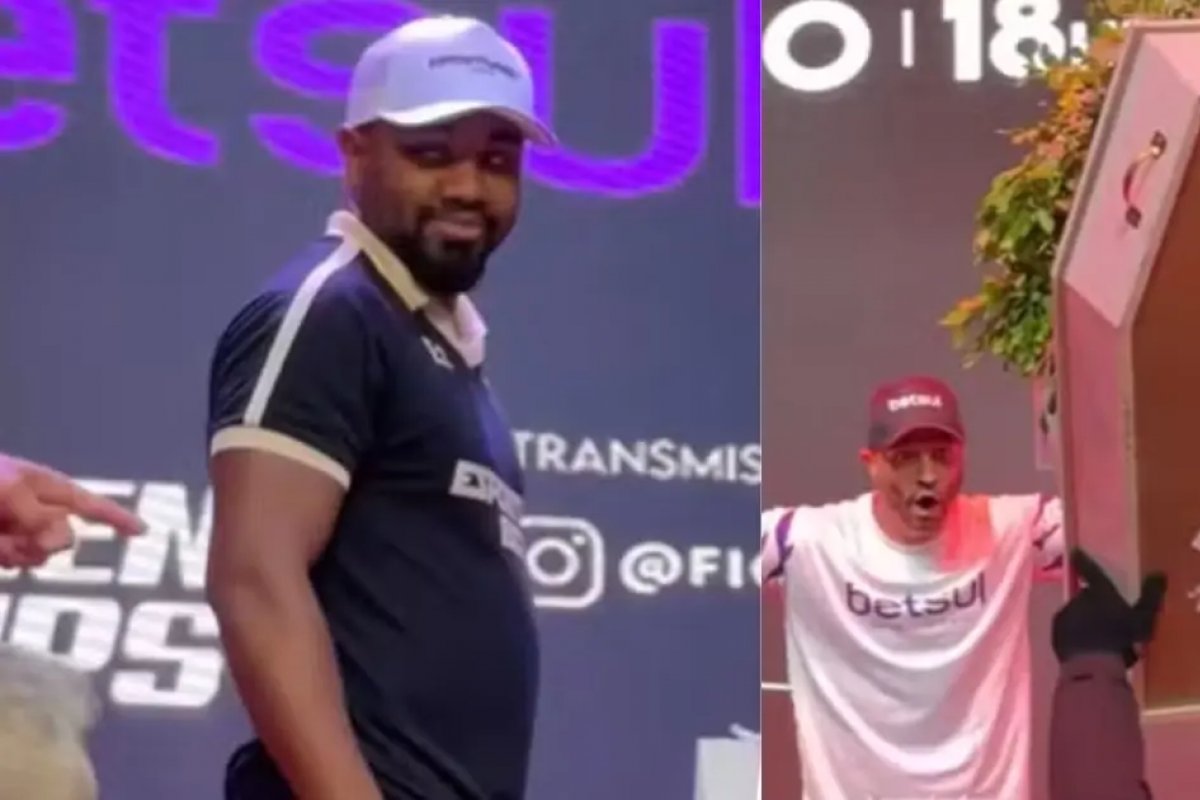 Vídeo: Davi Brito provoca ao levar caixão com foto de Kleber Bambam para evento antes de luta