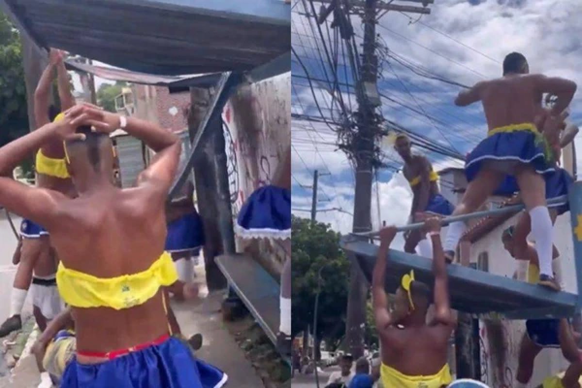 Vídeo: ponto de ônibus desaba após festa de integrantes de ‘baba de saia’ em Salvador