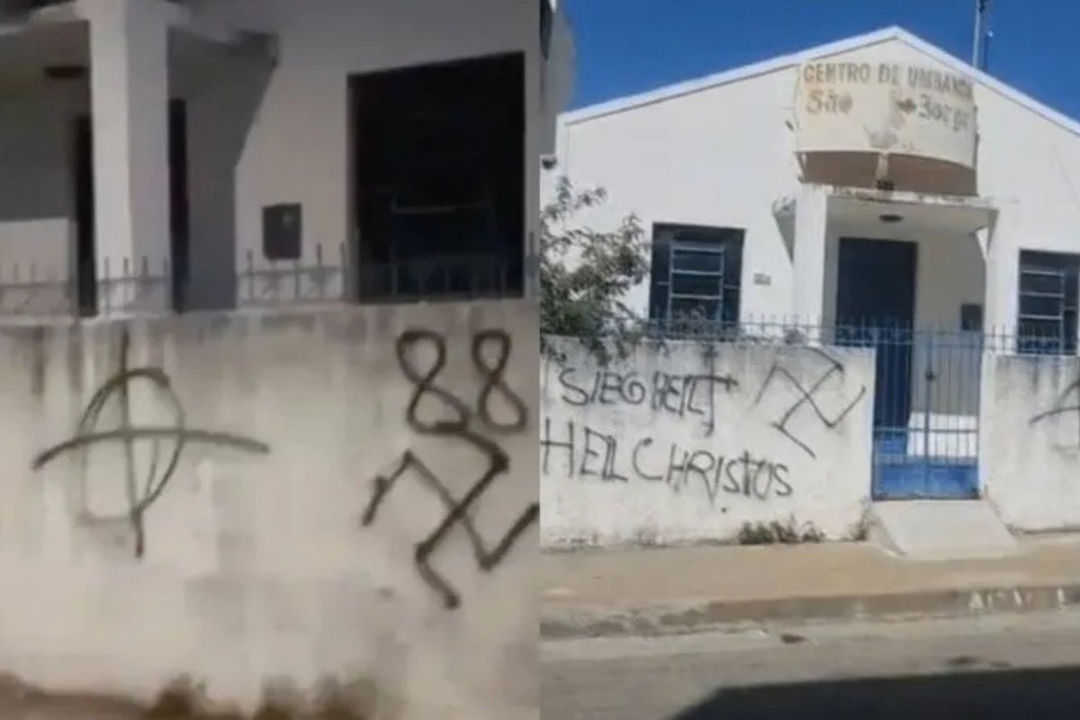 Centro de umbanda é alvo de vandalismo com símbolos de apologia ao nazismo na Bahia 