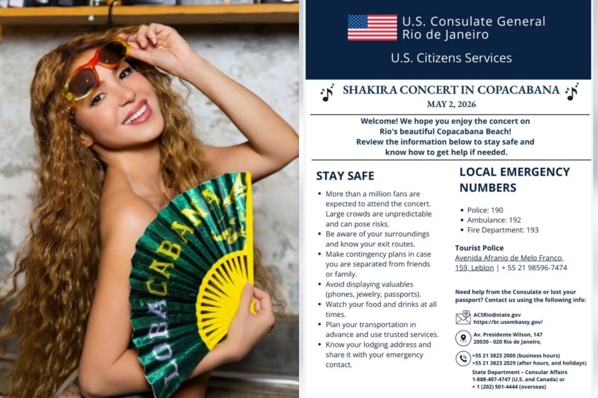 Embaixada dos EUA emite alerta para norte-americanos antes de show de Shakira em Copacabana