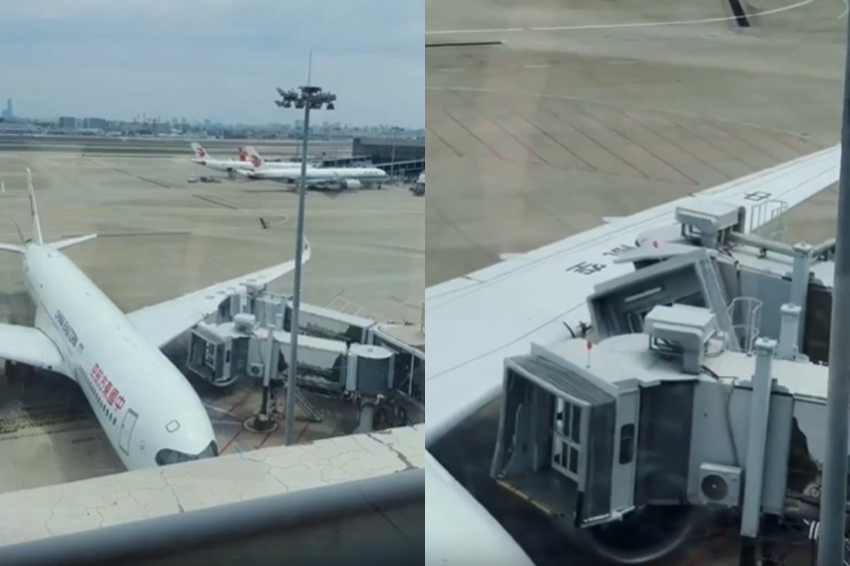 VÍDEO: Avião da China Eastern colide com passarelas de embarque em aeroporto de Xangai