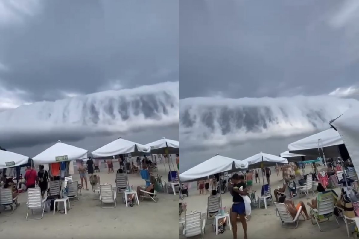 VÍDEO: Nuvem rolo impressiona banhistas no litoral de São Paulo