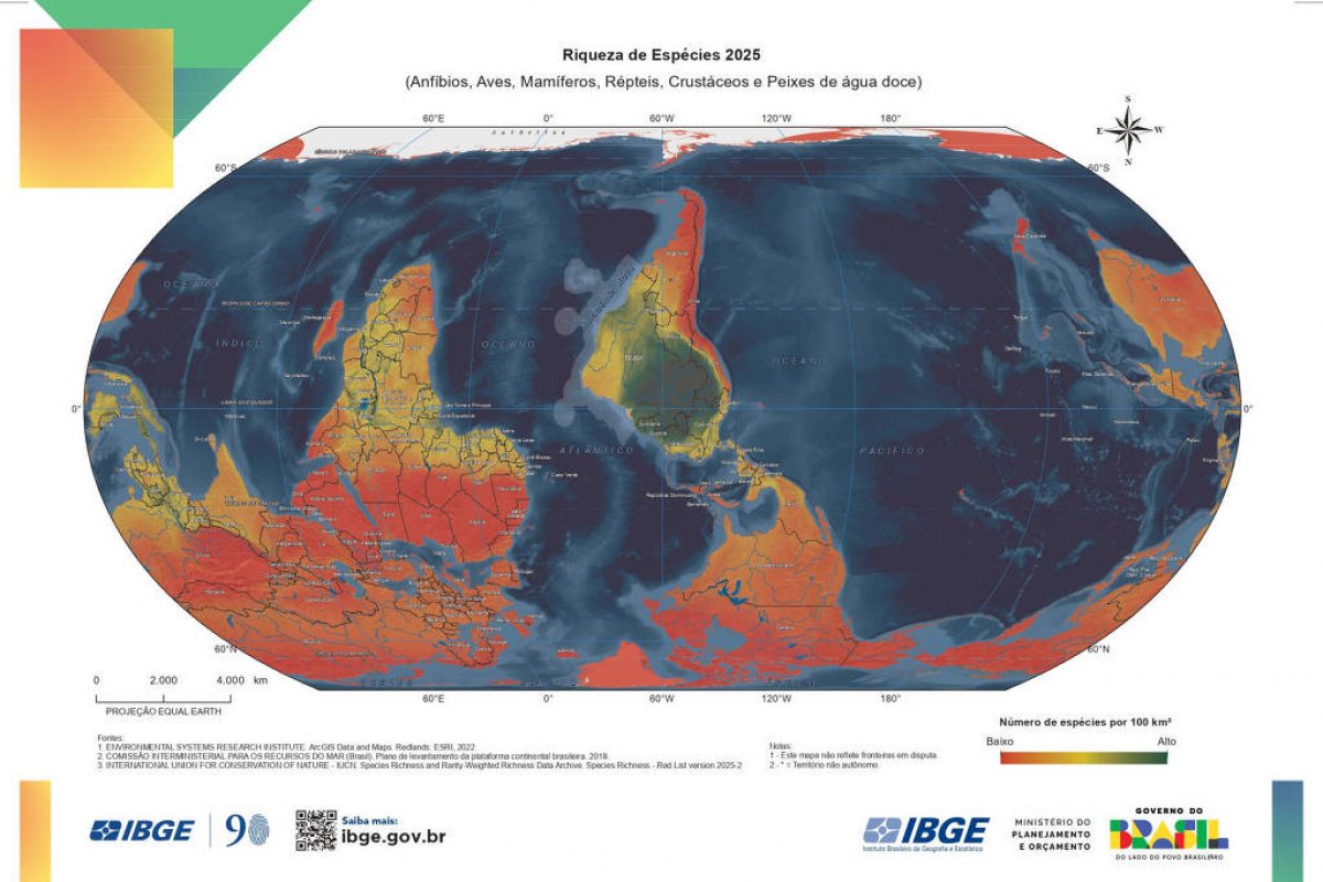 IBGE faz novo mapa invertido e com Brasil no centro do mundo