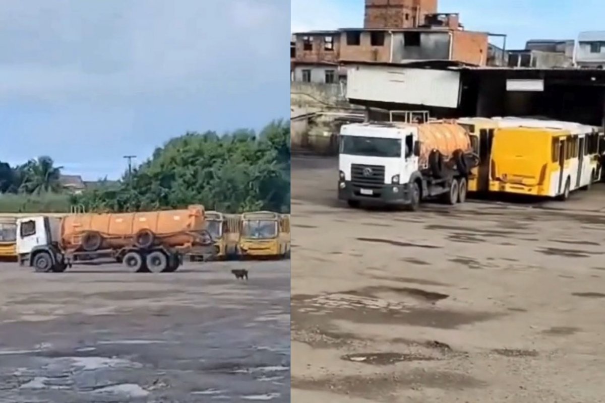 Vídeo: Ex-funcionário da Integra invade garagem de ônibus em Salvador com caminhão limpa fossa 