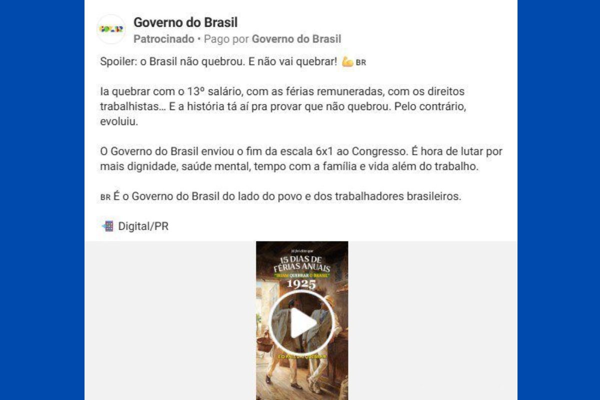 Justiça impede que governo adote anúncios pagos sobre 6x1 em ação de Carlos Jordy