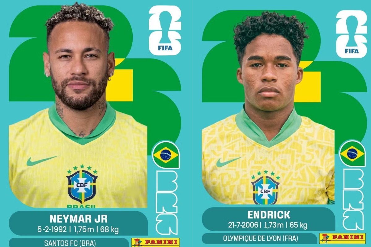 Neymar e Endrick ganham figurinhas extras no álbum da Copa