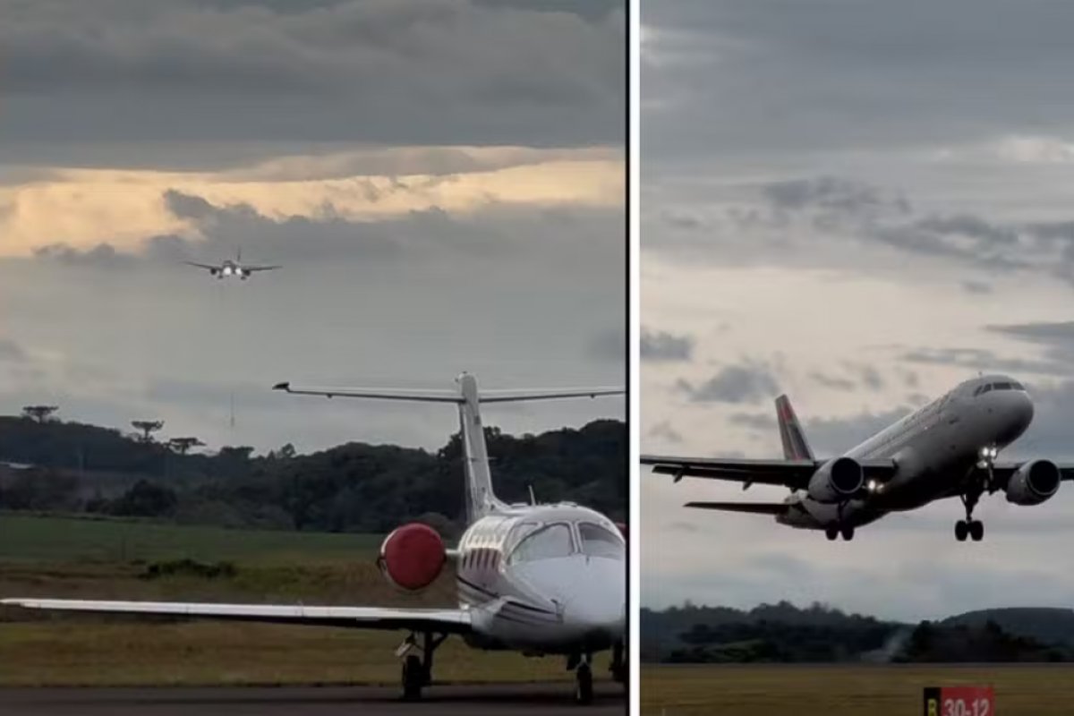 Vídeo: Avião arremete durante pouso em Chapecó após fortes ventos de até 60 km/h