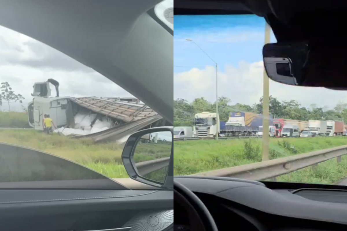 Vídeo: Acidente envolvendo caminhão na BR-324 causa engarrafamento de mais de 8 km sentido Feira de Santana
