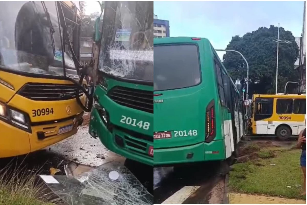 Vídeo: Dois ônibus colidem e deixam trânsito lento na Avenida Bonocô