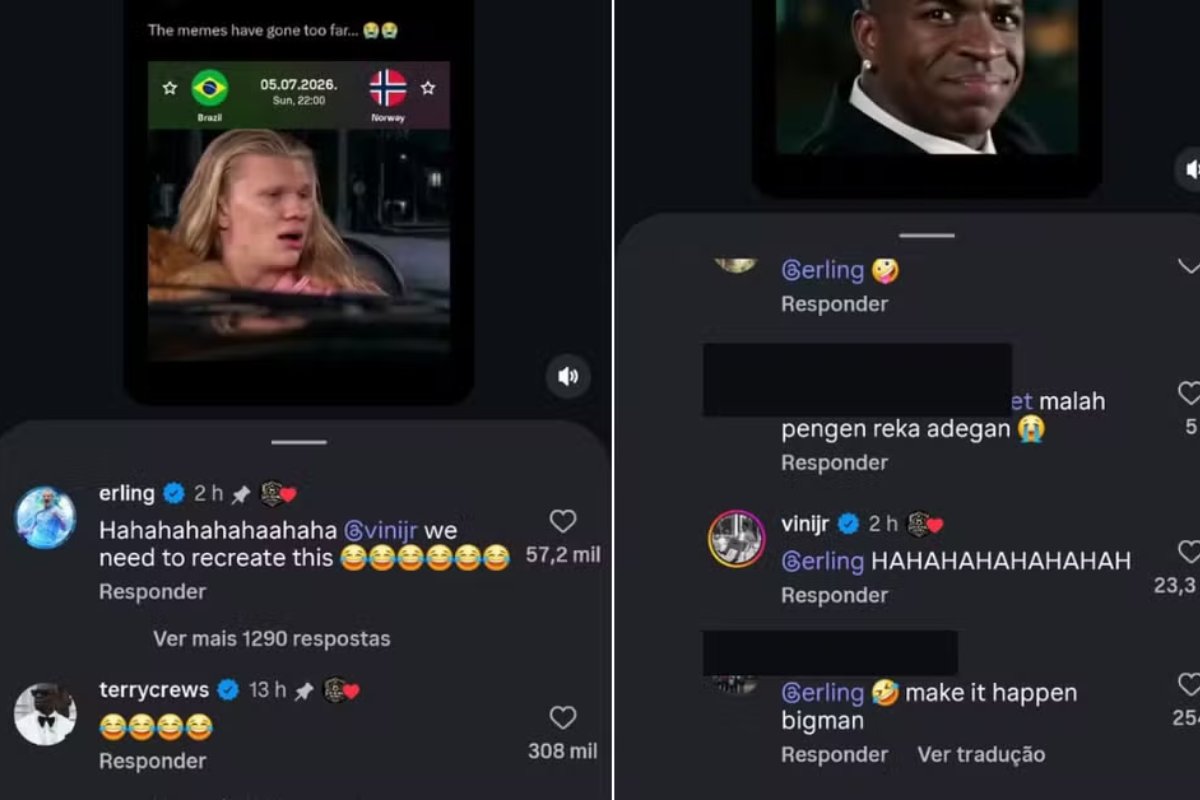 Haaland entra na onda de meme com Vini Jr. e diverte torcedores nas redes