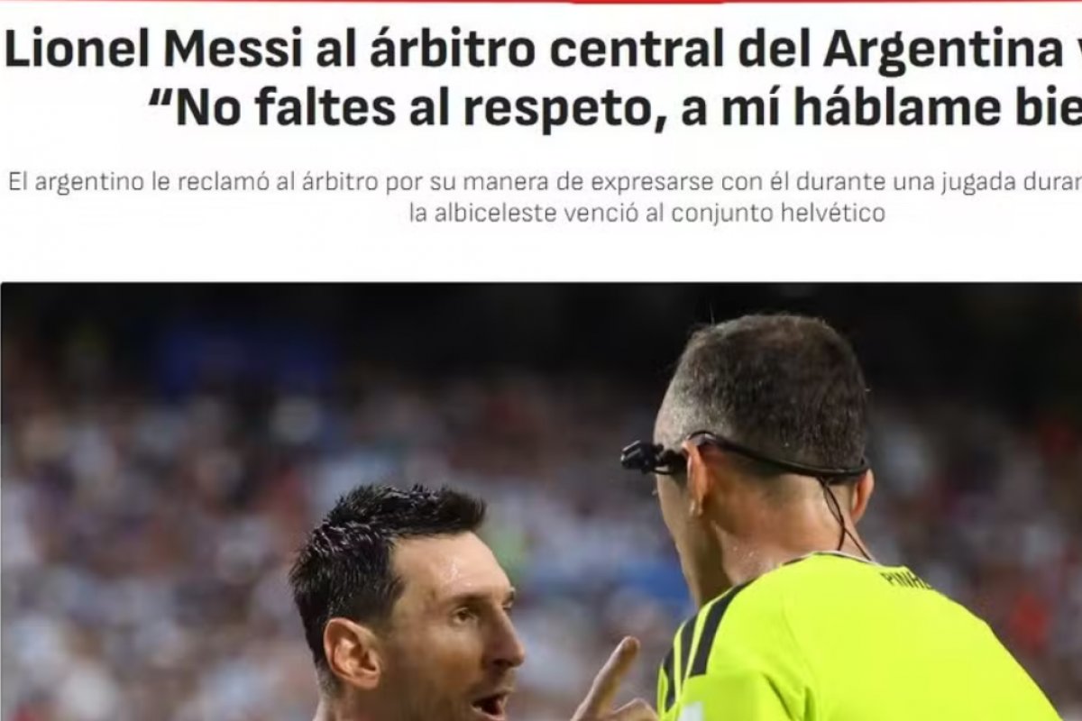 Messi viraliza ao repreender árbitro durante Argentina x Suíça