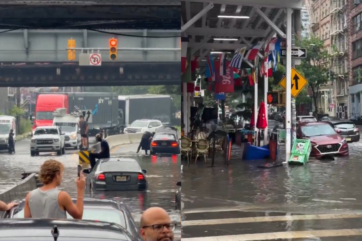 Tempestade provoca enchentes e deixa veículos ilhados em Nova York