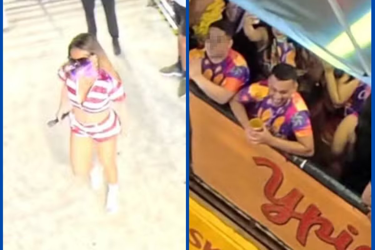 Vídeo: Alinne Rosa é atingida no rosto com copo durante desfile no Fortal
