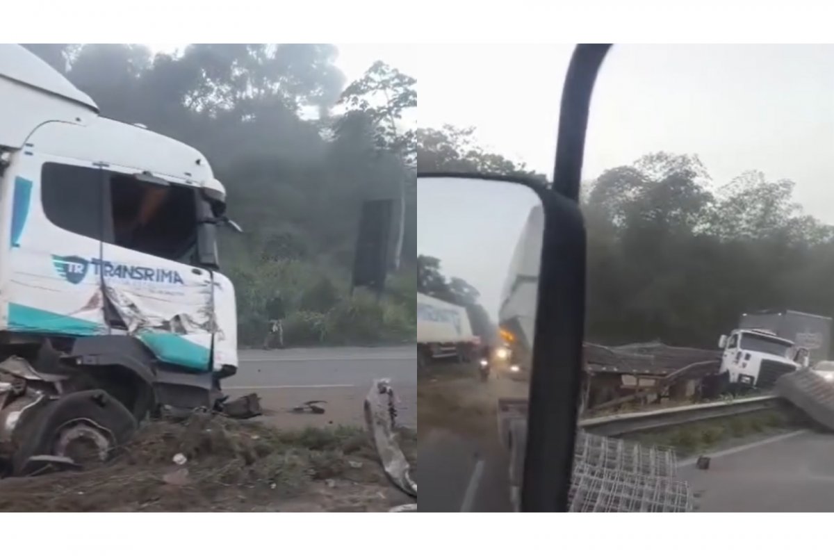 VÍDEO: Acidente entre duas carretas causa congestionamento na BR-324