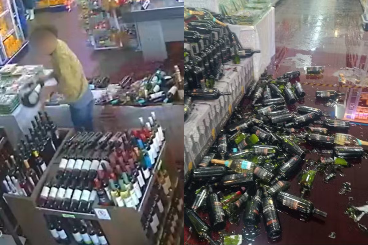 Vídeo: Homem quebra vinhos avaliados em R$ 60 mil após cartão ser negado 