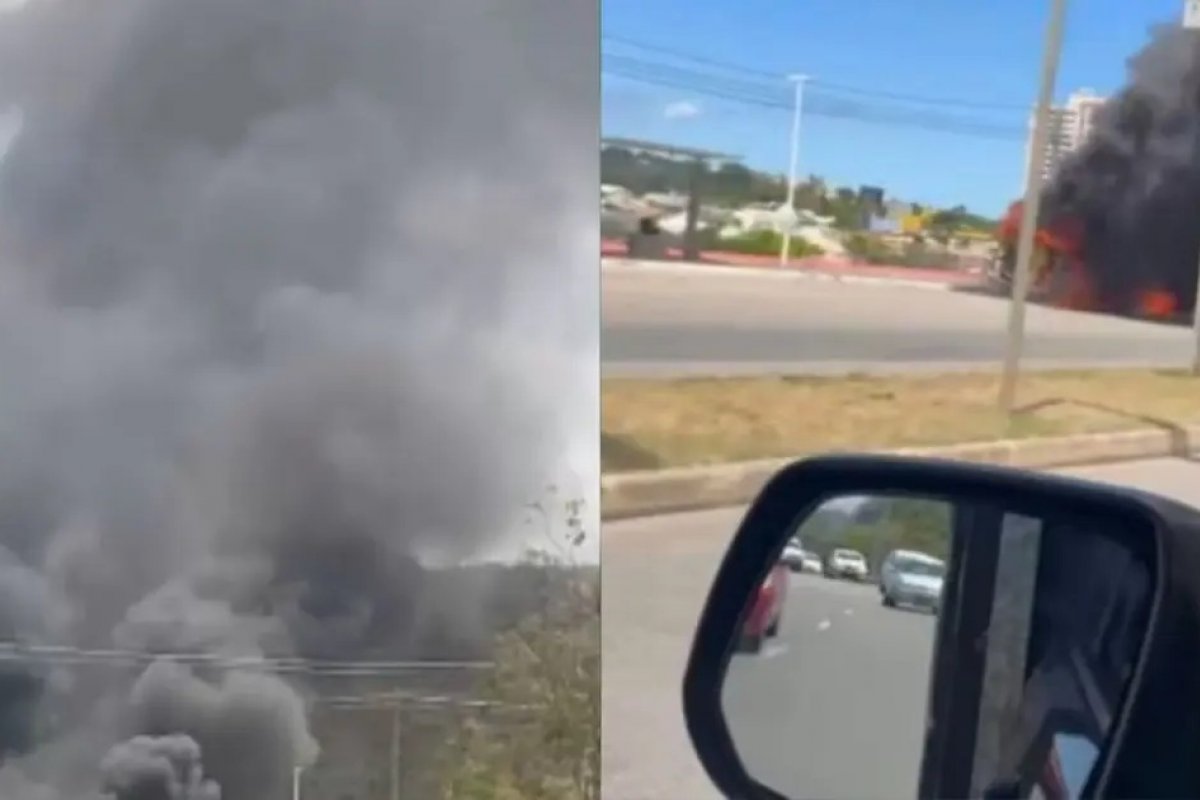 Vídeo: Carreta pega fogo após explosão na Avenida Orlando Gomes, em Salvador