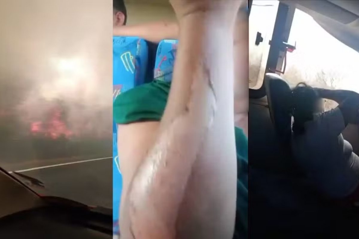 Ao menos 7 ficam feridos após ônibus passar por incêndio em estrada na Bahia